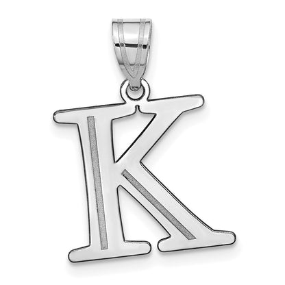 14k White Gold Polished Etched Letter K Initial Pendant for Women