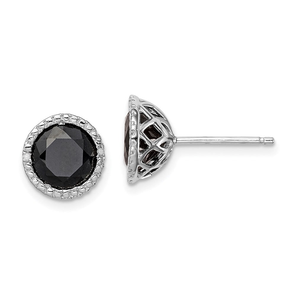 Sterling Silver Rhodium-plated Black Sapphire & Diamond Earrings