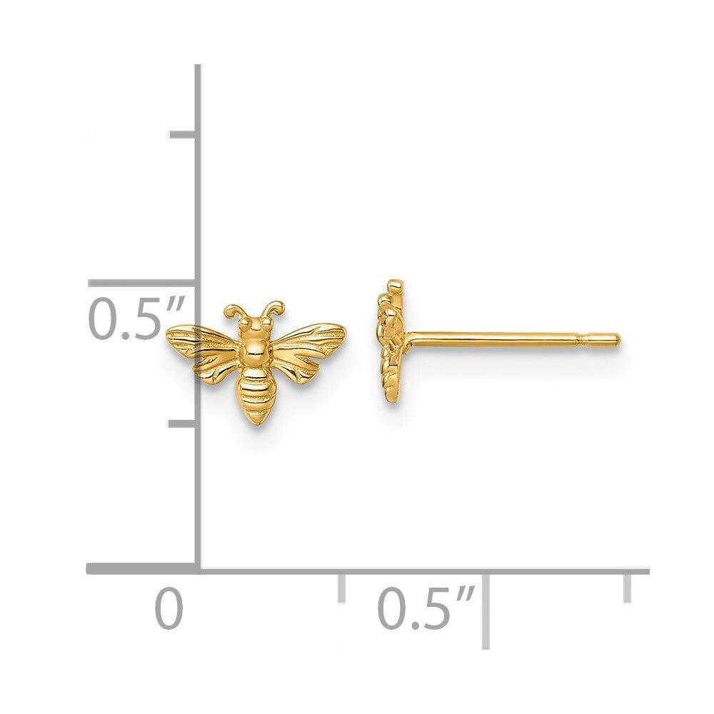 14k Yellow Gold Polished Bee Stud Earrings Gift for Women