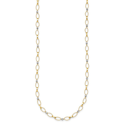 14k Two-tone Gold Polished Twisted Fancy Oval Links Faceted Beads Necklace 18"