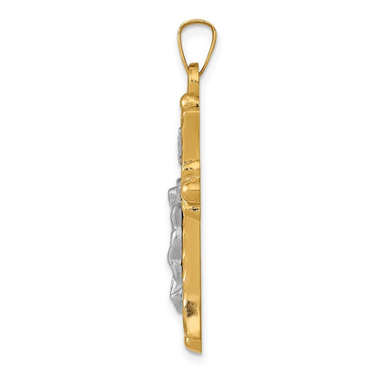 14k Two-tone Gold Textured and Polished INRI Crucifix Cross Pendant