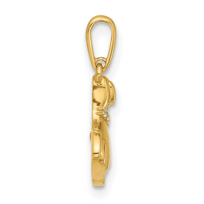 14k Two-tone Gold Polished CZ Dog w/Heart Dangle Pendant