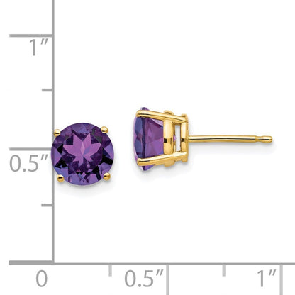 14k Yellow Gold 7mm Amethyst Stud Earrings Gift for Women