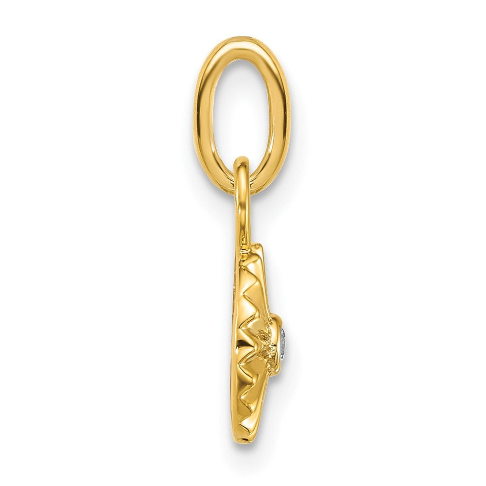 14k Yellow Gold Polished and Grooved Diamond Circle Charm