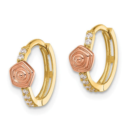 14k Polished Two-tone Gold CZ Hinged Huggie Hoop Earrings