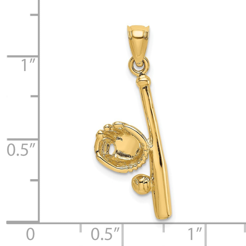 14k Yellow Gold Solid Open-Backed Glove/Bat/Baseball Charm Pendant