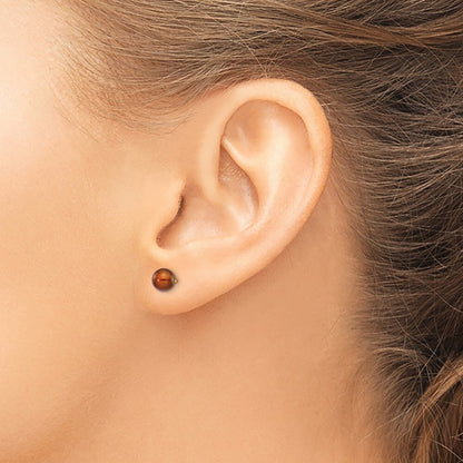 14k Yellow Gold 5-6mm Brown Round Freshwater Cultured Pearl Stud Earrings