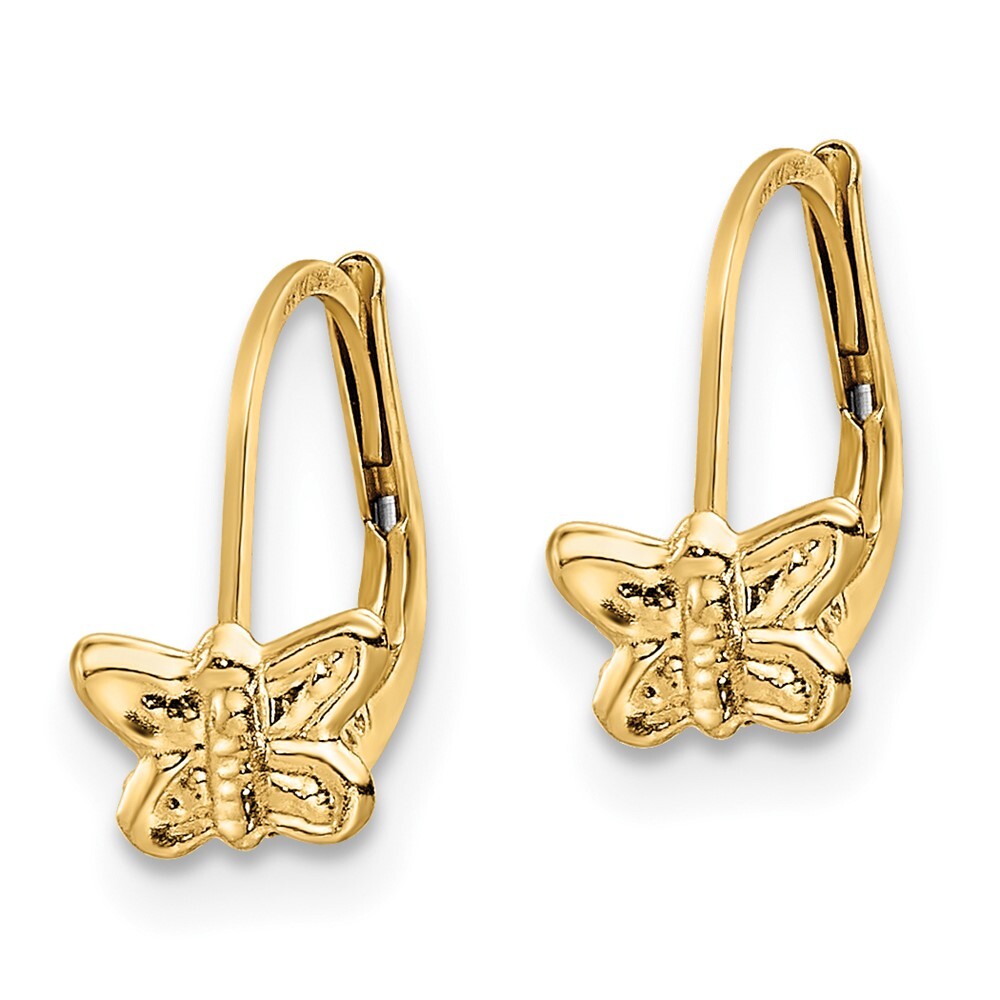 14k Yellow Gold Polished Butterfly Dangle Earrings Leverback Gift for Women