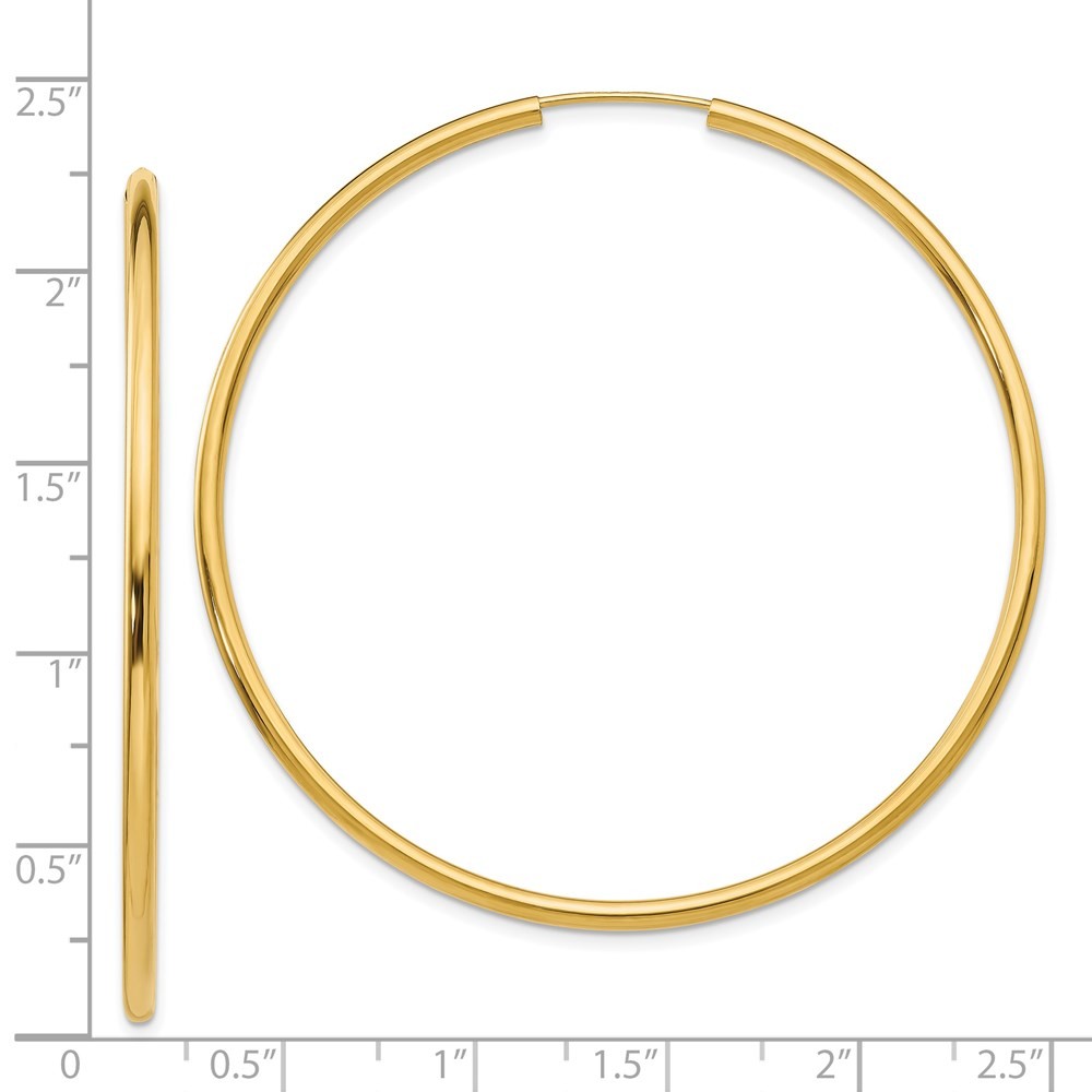 14k Yellow Gold Polished Round Endless 2mm Hoop Earrings