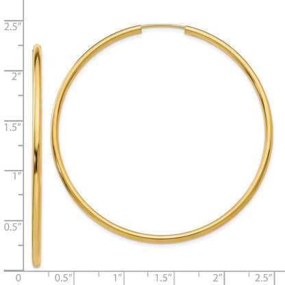 14k Yellow Gold Polished Round Endless 2mm Hoop Earrings