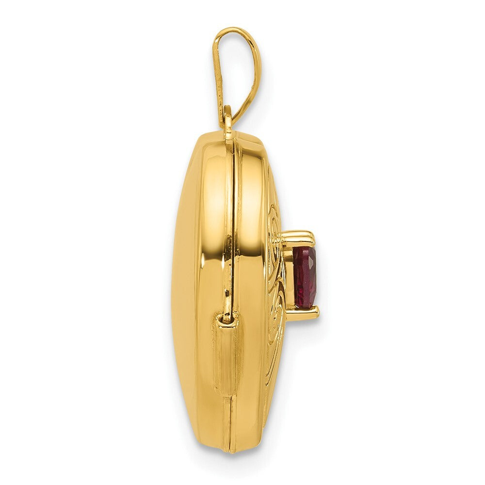 14k Yellow Gold Polished Rhodolite Garnet 18mm Heart Locket Pendant