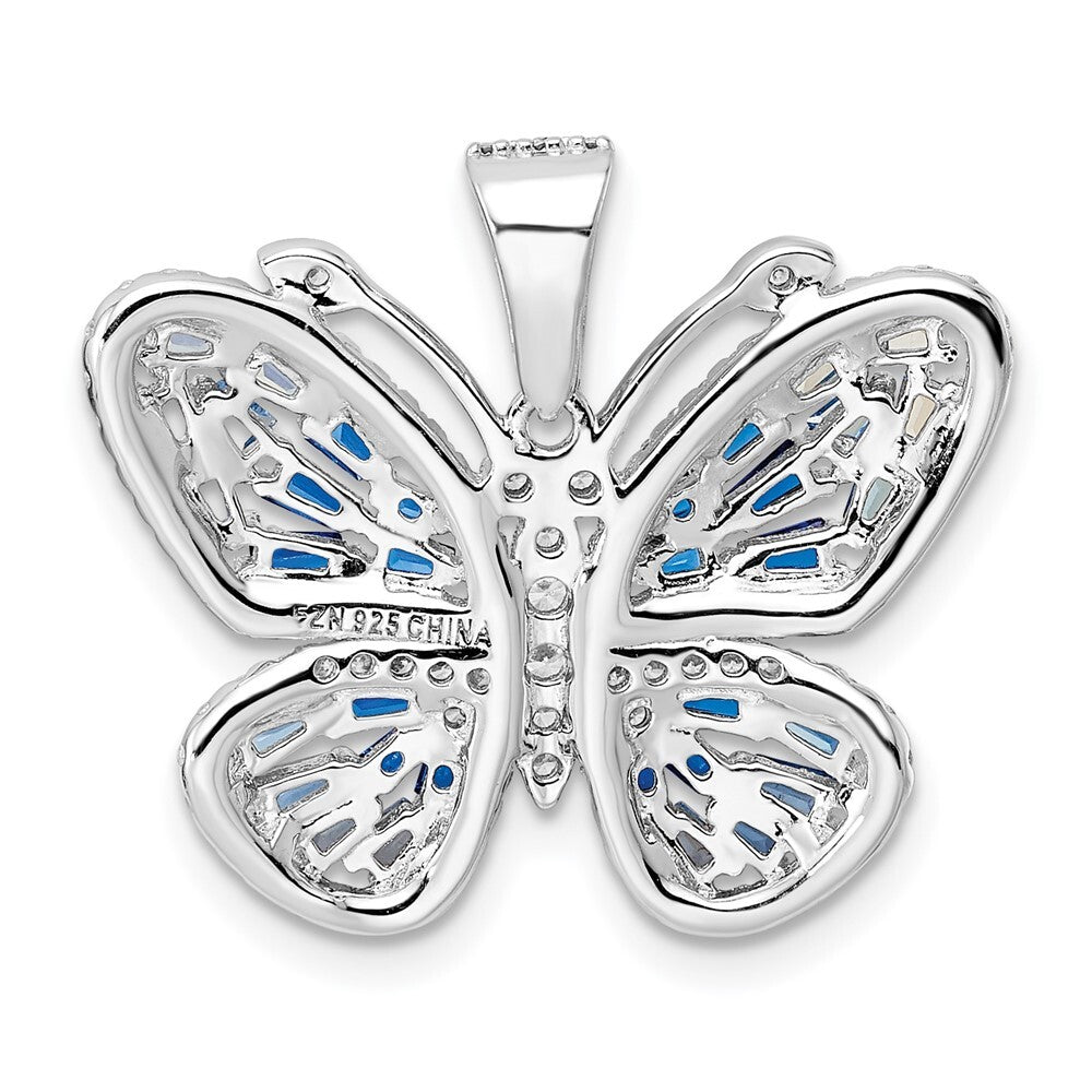 Sterling Silver Polished Blue & White Cubic Zirconia Butterfly Pendant