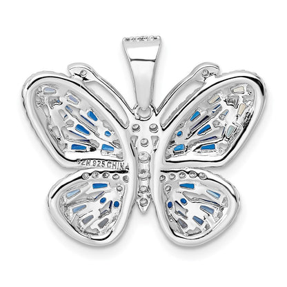 Sterling Silver Polished Blue & White Cubic Zirconia Butterfly Pendant