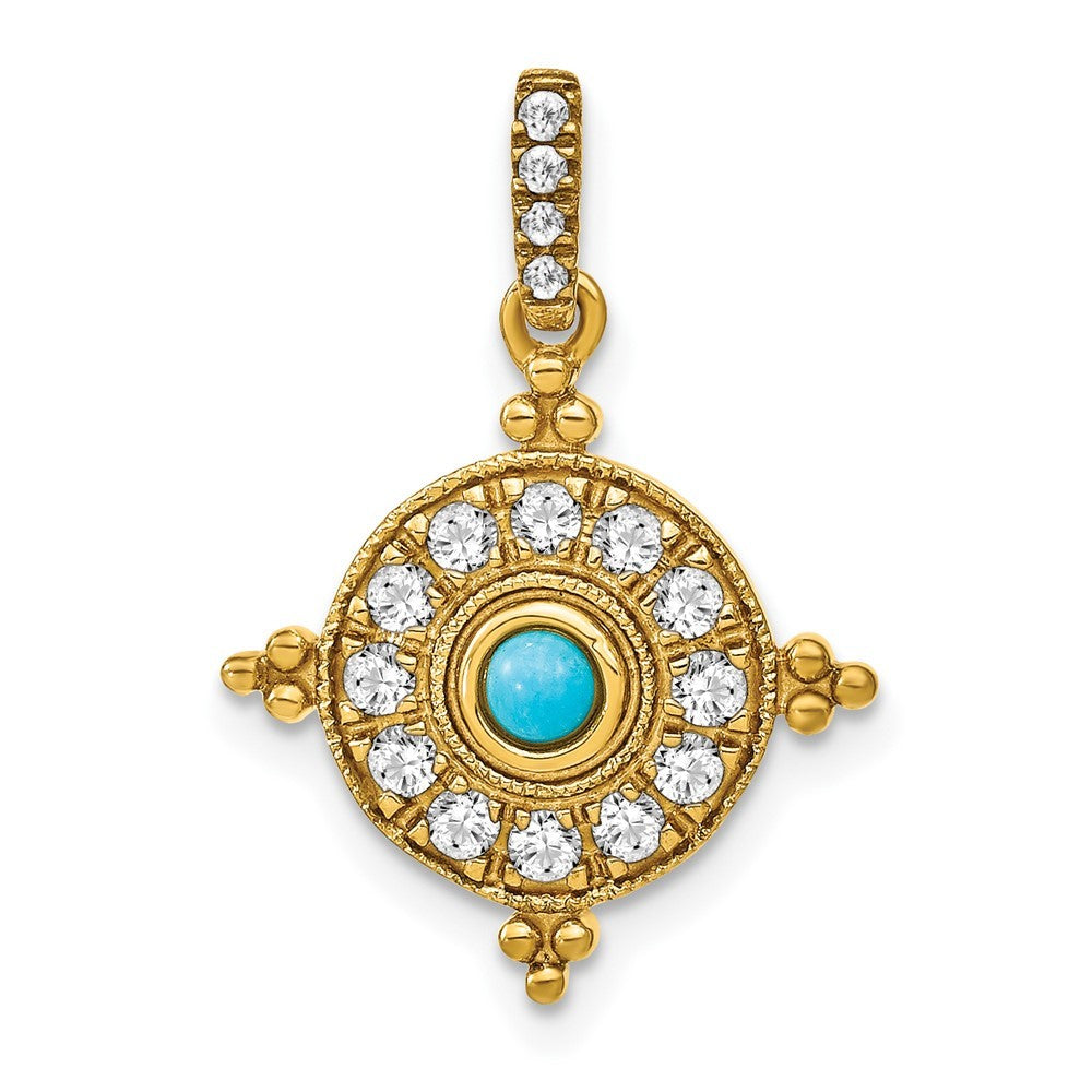 14k Yellow Gold Turquoise and White Topaz Pendant