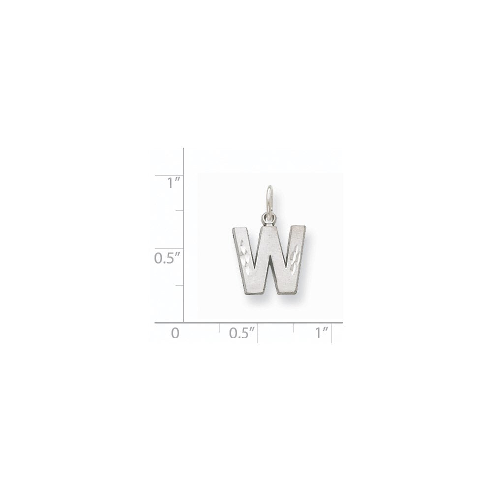 14k White Gold Satin Diamond-cut Letter W Initial Charm Pendant for Women