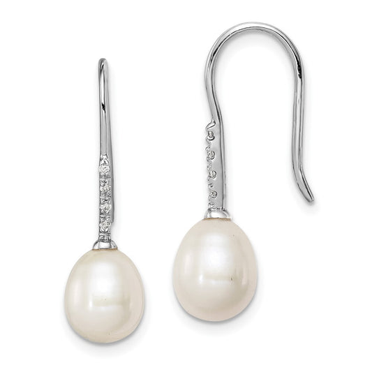 Sterling Silver Grey Teardrop Cultured Pearl & Cubic Zirconia Dangle Earrings