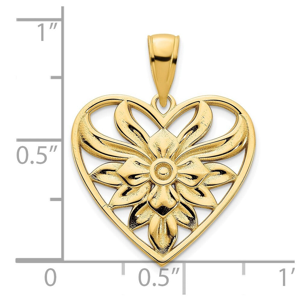 14k Yellow Gold Fancy Heart Pendant for Women