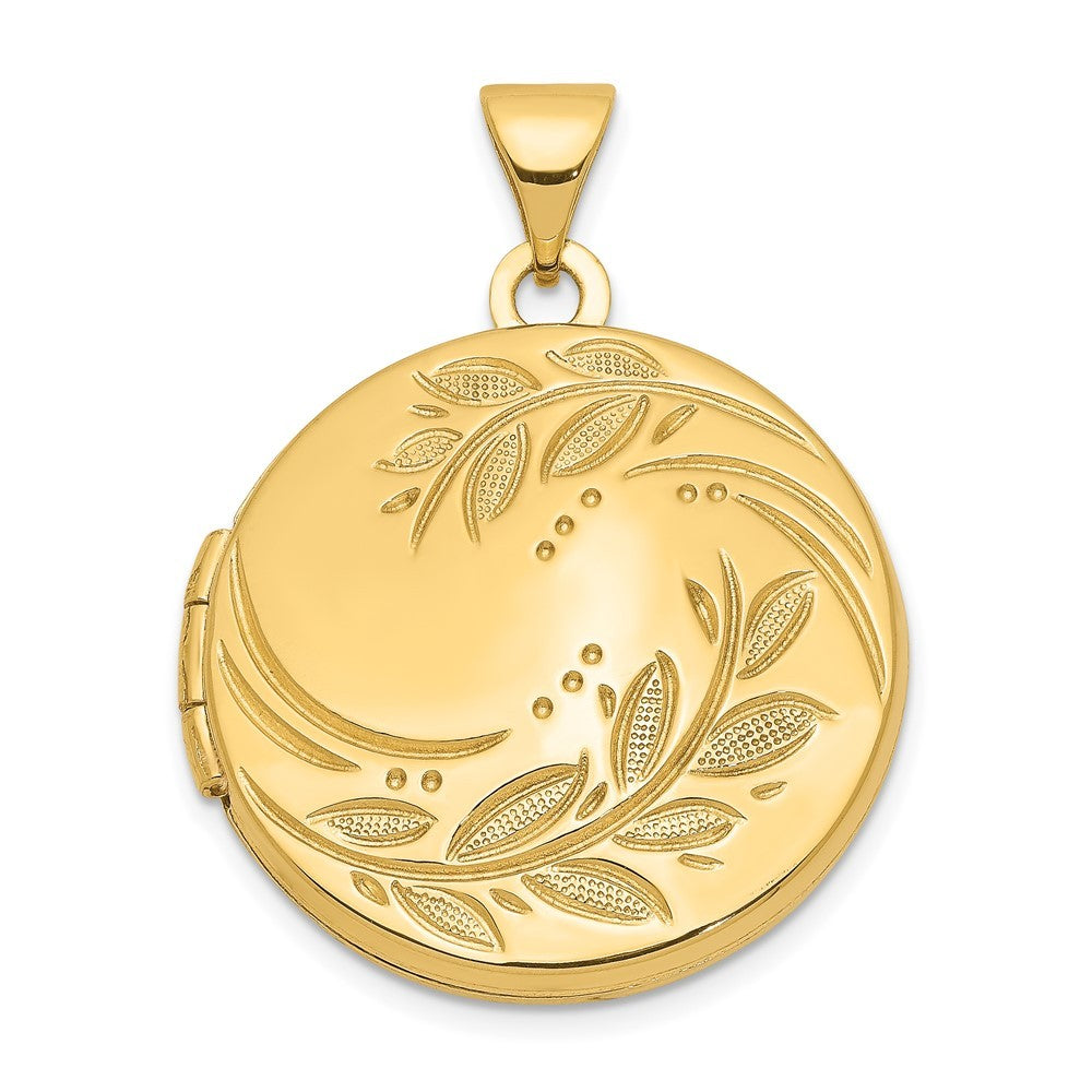 14k Yellow Gold Polished Leaves 20mm Round Locket