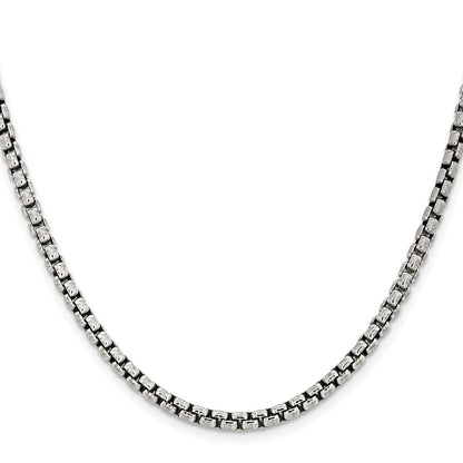 Sterling Silver Antiqued 3.6mm Round Box Chain Necklace
