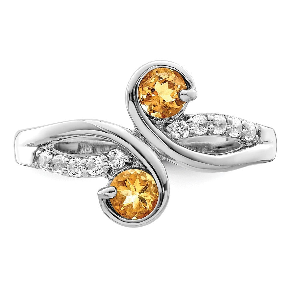 Sterling Silver Rhod-plated .60t.w. Citrine & White Topaz Swirl Ring Size 7