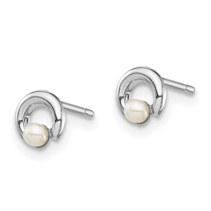 14k White Gold Button Freshwater Cultured Pearl Circle Earrings