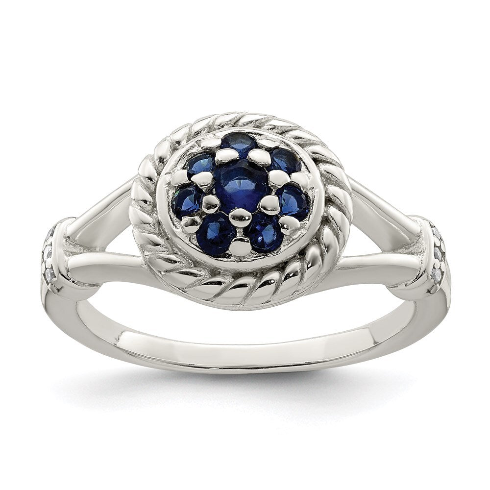 Sterling Silver Blue & White Cubic Zirconia Ring Size 7
