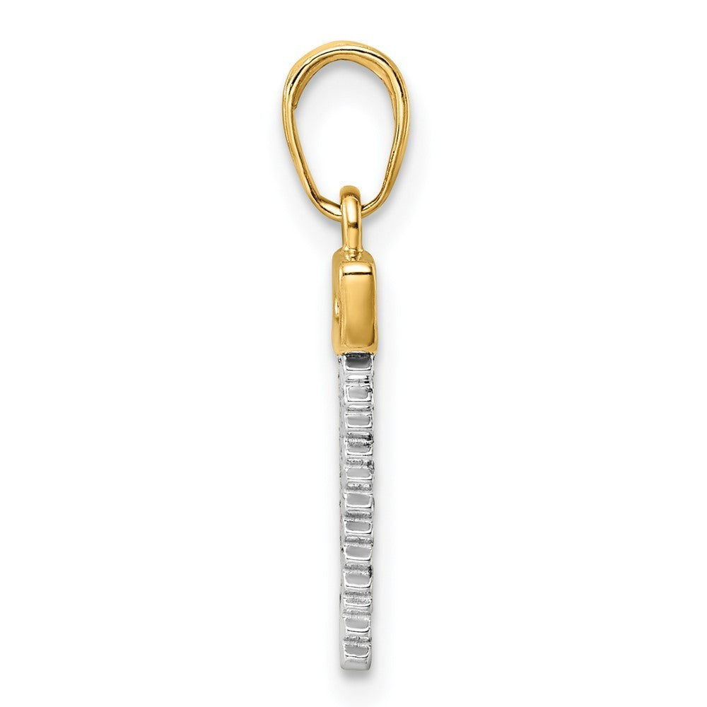14k Yellow Gold and White Rhodium Diamond-Cut Saw Pendant