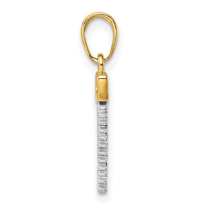 14k Yellow Gold and White Rhodium Diamond-Cut Saw Pendant