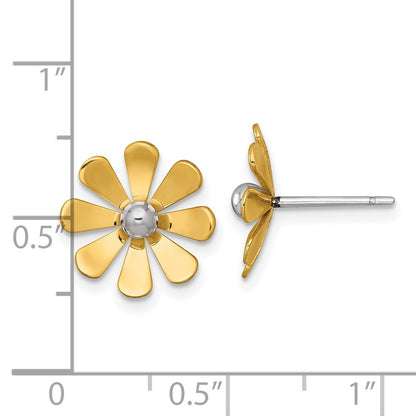 14k Yellow Gold White Rhodium Polished Daisy Stud Earrings Gift for Women