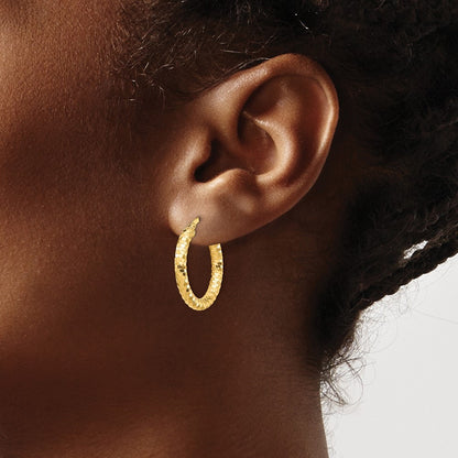 14k Yellow Gold 3x22mm Diamond-cut Hoop Earrings