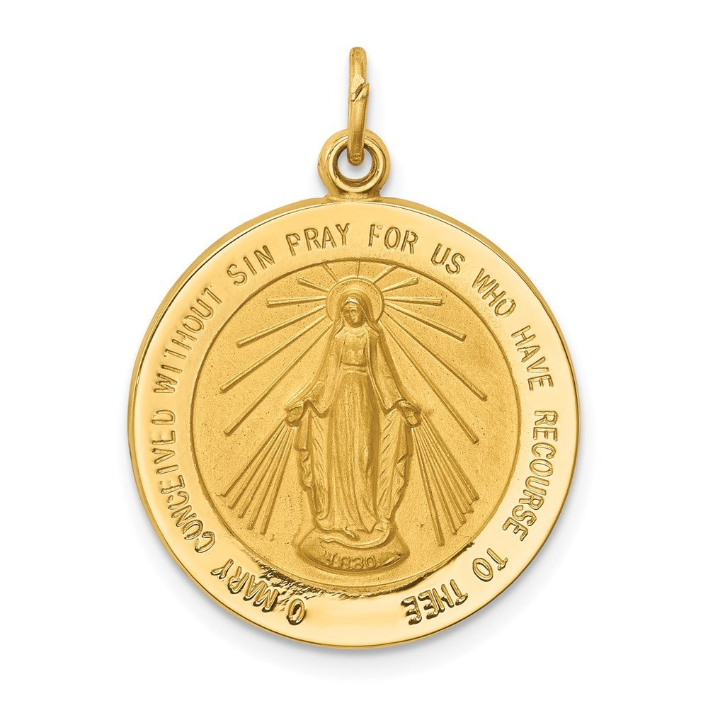 14k Yellow Gold Solid Polished Satin Medium Round Miraculous Medal