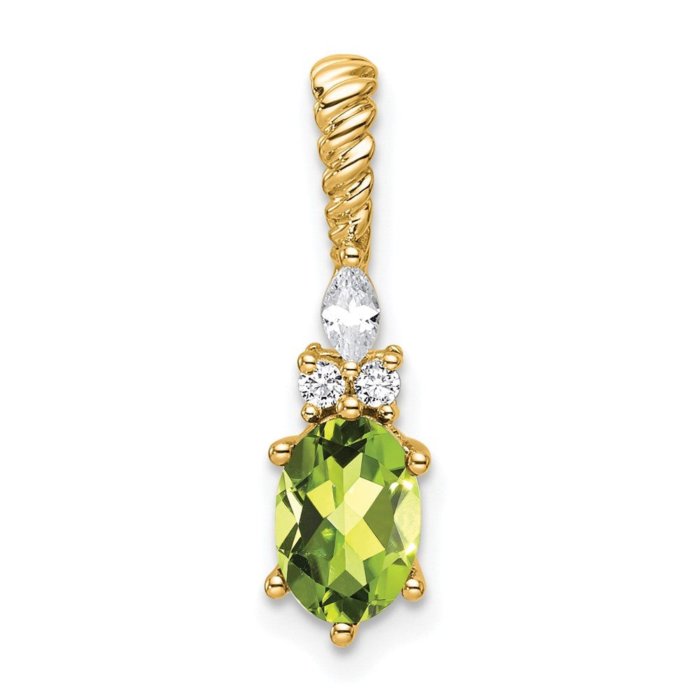 14k Yellow Gold Polished Diamond and Peridot Twisted Chain Slide