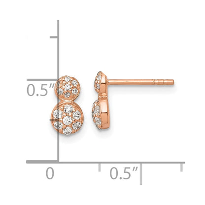 Sterling Silver Rose Gold-plated Polished Fancy CZ Two Circles Earrings