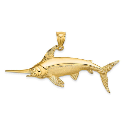 14k Yellow Gold 2-D Polished Satin Swordfish Charm
