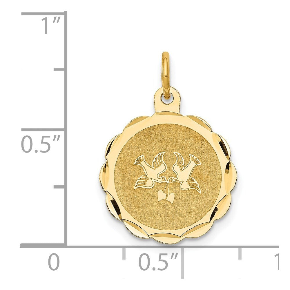 14k Yellow Gold Love Birds Disc Charm Pendant for Women