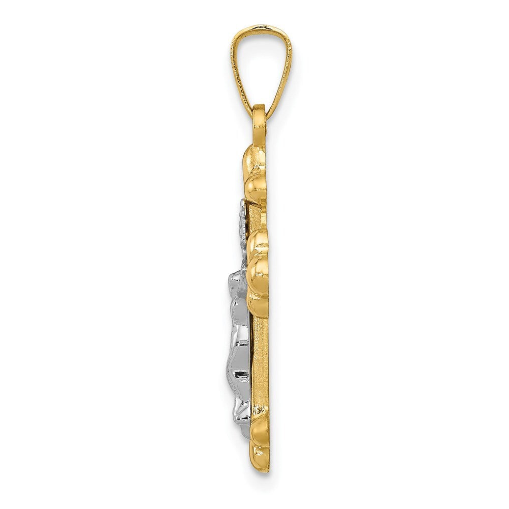 14k Two-tone Gold Polished Budded INRI Crucifix Pendant for Women