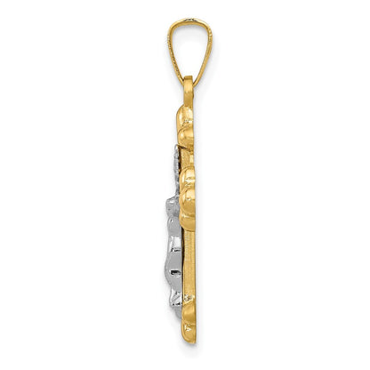 14k Two-tone Gold Polished Budded INRI Crucifix Pendant for Women