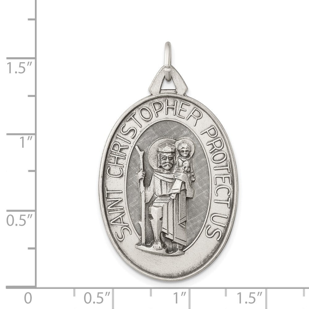 Sterling Silver Antiqued Satin St. Christopher Medal Pendant