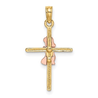 14k Two-tone Gold 2-D Girl On Cross Charm Pendant for Women