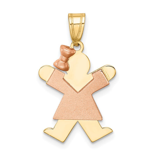 14k Two-tone Gold Small Girl with Bow on Left Engravable Charm Pendant