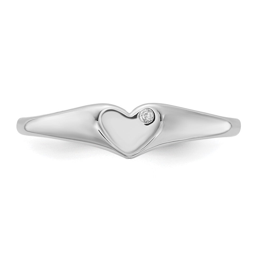 Sterling Silver Rhodium-plated CZ Heart Signet Ring Size 7