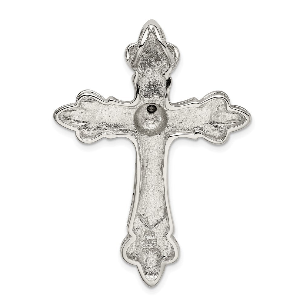 Sterling Silver Gold-plated Cubic Zirconia Antiqued Cross Slide