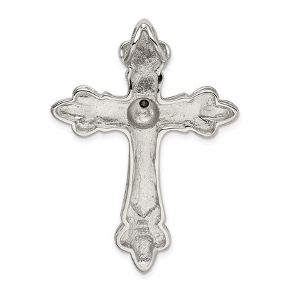 Sterling Silver Gold-plated Cubic Zirconia Antiqued Cross Slide