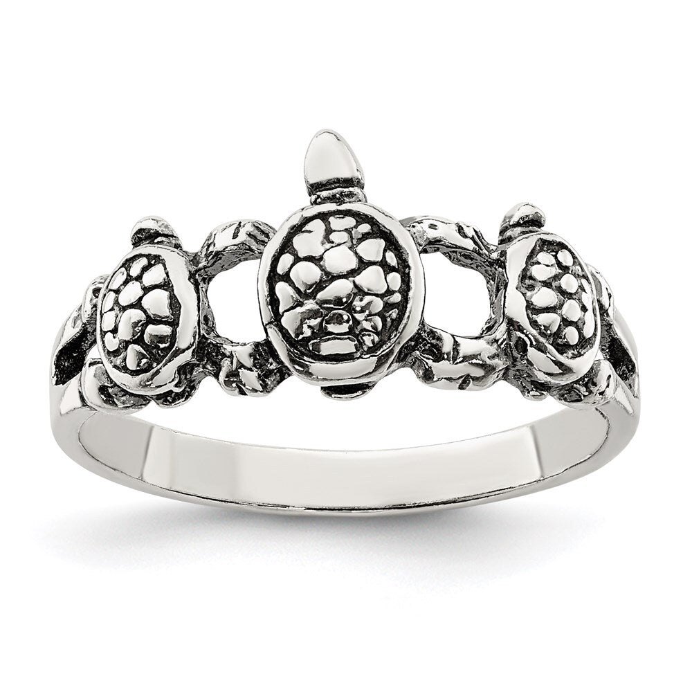 Sterling Silver Antiqued Turtle Ring Size 8
