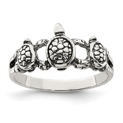 Sterling Silver Antiqued Turtle Ring Size 8