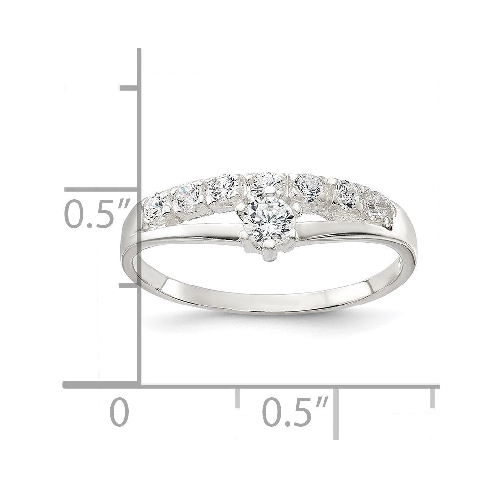Sterling Silver Row and Solitaire Cubic Zirconia Ring Size 7