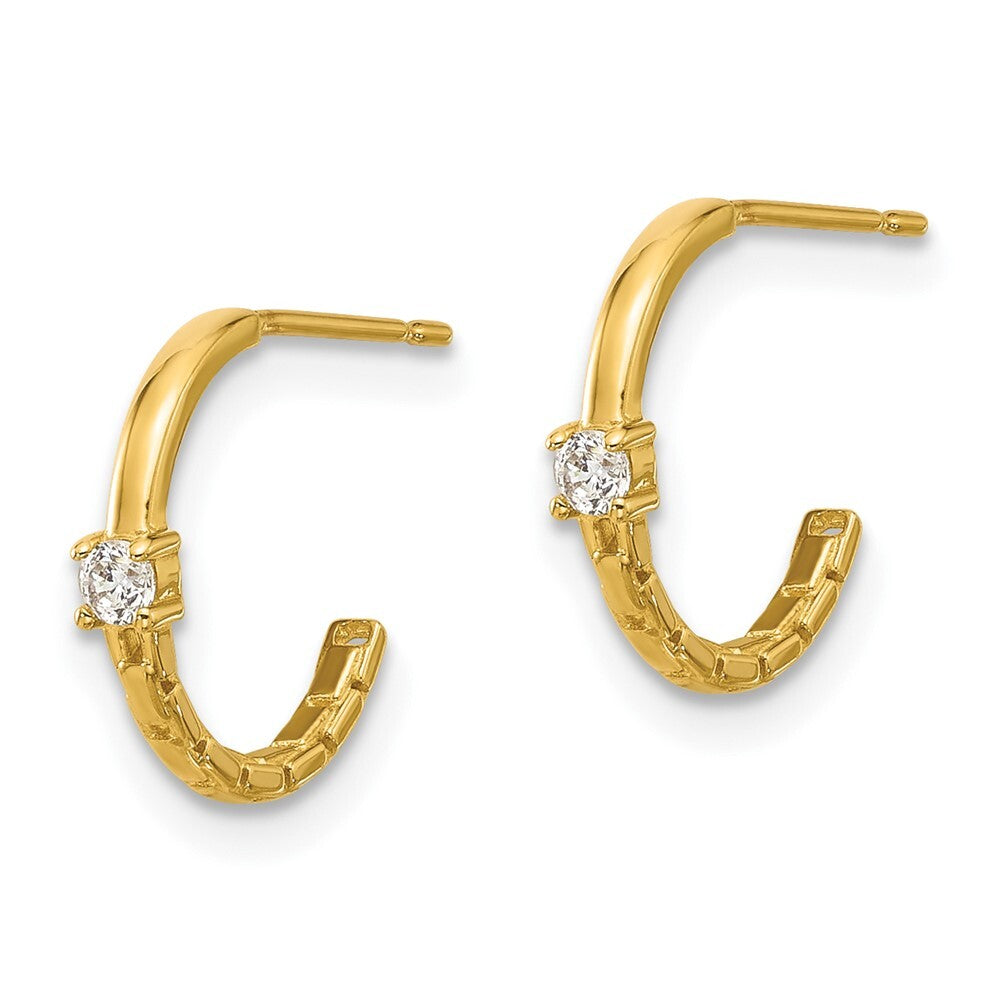 14k Yellow Gold Polished Cubic Zirconia Link Hoop Earrings Gift for Women
