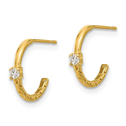 14k Yellow Gold Polished Cubic Zirconia Link Hoop Earrings Gift for Women