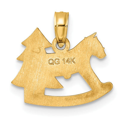14k Yellow Gold Polished Epoxy Rocking Horse with Christmas Tree Pendant