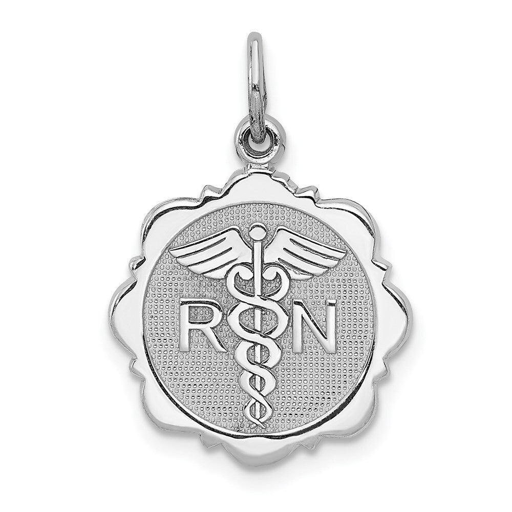 14k White Gold RN Registered Nurse Disc Charm Pendant for Women
